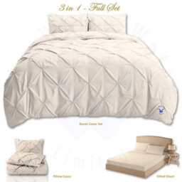 TheWhiteWater Limited Pintuck Duvet Cover Set + Matching Pillowcases With Bedsheet - 3In1 Hotel Style Bedding Set - Cream - thumbnail 2