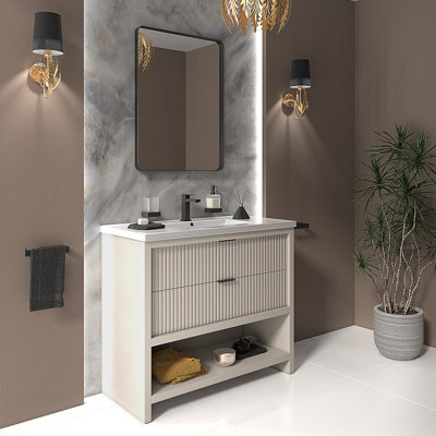 Bathroom City Jasmine 1000mm Floorstanding Vanity Unit With Basin, Cashmere Bathroom Sink Unit With Drawers & Shelf - image 1