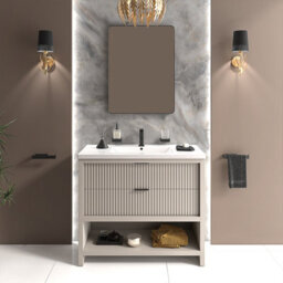 Bathroom City Jasmine 1000mm Floorstanding Vanity Unit With Basin, Cashmere Bathroom Sink Unit With Drawers & Shelf - thumbnail 2