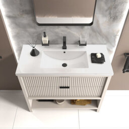 Bathroom City Jasmine 1000mm Floorstanding Vanity Unit With Basin, Cashmere Bathroom Sink Unit With Drawers & Shelf - thumbnail 3