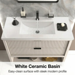 Bathroom City Jasmine 1000mm Floorstanding Vanity Unit With Basin, Cashmere Bathroom Sink Unit With Drawers & Shelf - thumbnail 4