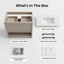 Bathroom City Jasmine 1000mm Floorstanding Vanity Unit With Basin, Cashmere Bathroom Sink Unit With Drawers & Shelf - thumbnail 8