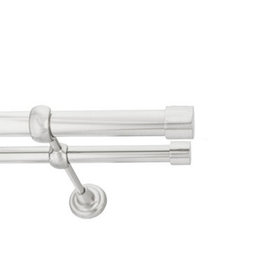 Toolty Double Metal Curtain Pole 25/19mm With Finials Rod Classic Brackets Luna 115Cm Inox