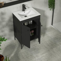 Royal Bathrooms Verona 500mm Matt Black Floor Standing Bathroom Vanity Unit 2 Door With Minimalist Basin & Matt Black Knob - thumbnail 5