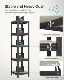 Songmics Shelving Unit, Industrial, Adjustable Storage Shelves, For Living Room, Kitchen, Garage, Greige And Black - thumbnail 4