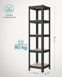 Songmics Shelving Unit, Industrial, Adjustable Storage Shelves, For Living Room, Kitchen, Garage, Greige And Black - thumbnail 2