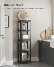 Songmics Shelving Unit, Industrial, Adjustable Storage Shelves, For Living Room, Kitchen, Garage, Greige And Black - thumbnail 3