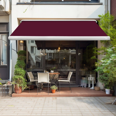 Sundaze Full Cassette Electric Remote Controlled Retractable Awning Garden Patio Canopy Shade Sail 3.5X2.5M Wine Red - image 1