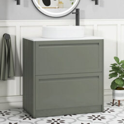 Royal Bathrooms Royal Bathroom Elmore 800mm Matt Green Freestanding Countertop Bathroom Vanity Unit 2 Drawer With Lyon Basin - thumbnail 1