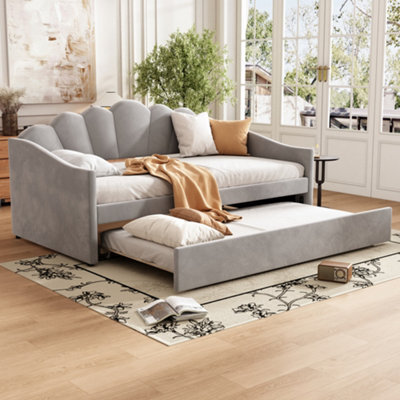 Abrihome 3Ft Single Upholstered Daybed With Trundle - Velvet Grey Sofa Bed For Teens & Adults, Easy Assembly, 90X190Cm - image 1