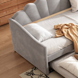 Abrihome 3Ft Single Upholstered Daybed With Trundle - Velvet Grey Sofa Bed For Teens & Adults, Easy Assembly, 90X190Cm - thumbnail 7