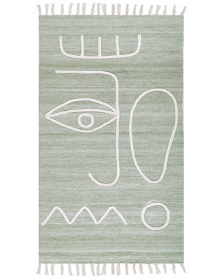 Wyld And Coco Area Handwoven Rug Light Green 80 X 150 Cm Rectangular With Tassels - image 1
