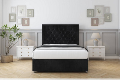 "Sloomy Montana Black Naples Divan Bed With Mattress No Drawers With 54"" Floor Standing Headboard 2'6 Small Single" - image 1