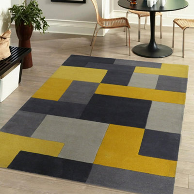 Lexus Grey & Yellow Block Small Rug, (L)150Cm X (W)90Cm - image 1