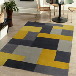 Lexus Grey & Yellow Block Small Rug, (L)150Cm X (W)90Cm - thumbnail 1