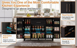 Btm 129X46(71)X91Cm Kitchen Island On Wheels, Foldable Top, Adjustable Shelves, 2 Drawers - thumbnail 9
