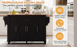 Btm 129X46(71)X91Cm Kitchen Island On Wheels, Foldable Top, Adjustable Shelves, 2 Drawers - thumbnail 8