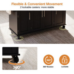 Btm 129X46(71)X91Cm Kitchen Island On Wheels, Foldable Top, Adjustable Shelves, 2 Drawers - thumbnail 3