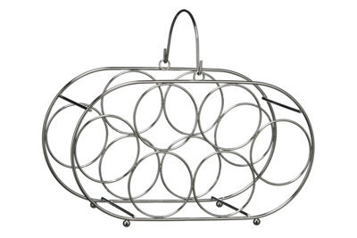 Orsina Chrome 6 Bottle Oval Wine Rack, Metal Wine Holder With Polished Chrome Finish, Compact Design