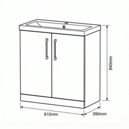 Balterley Bramshall Contemporary Bathroom Floor Standing 2-Door Vanity Unit & Mid-Edge Basin, Bleached Oak, 800 mm - thumbnail 2