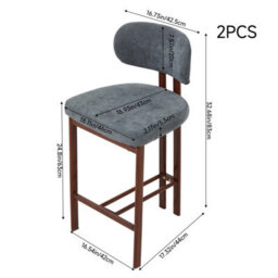 Living And Home Set Of 2 Grey Chenille Upholstered Bar Stools With Metal Legs & Footrest - thumbnail 6