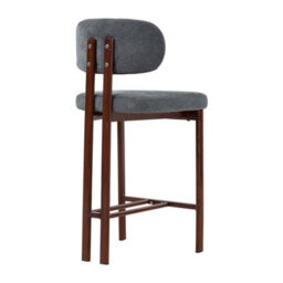 Living And Home Set Of 2 Grey Chenille Upholstered Bar Stools With Metal Legs & Footrest - thumbnail 4