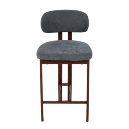 Living And Home Set Of 2 Grey Chenille Upholstered Bar Stools With Metal Legs & Footrest - thumbnail 3