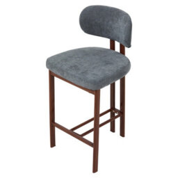 Living And Home Set Of 2 Grey Chenille Upholstered Bar Stools With Metal Legs & Footrest - thumbnail 2