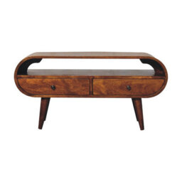Wyld Haus Keaukaha Chestnut Mango Wood Circular Tv Stand, 2 Drawers, Open Shelf - thumbnail 2