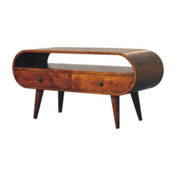 Wyld Haus Keaukaha Chestnut Mango Wood Circular Tv Stand, 2 Drawers, Open Shelf - thumbnail 3
