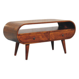 Wyld Haus Keaukaha Chestnut Mango Wood Circular Tv Stand, 2 Drawers, Open Shelf - thumbnail 4