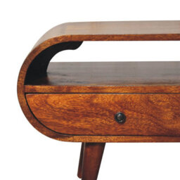 Wyld Haus Keaukaha Chestnut Mango Wood Circular Tv Stand, 2 Drawers, Open Shelf - thumbnail 5
