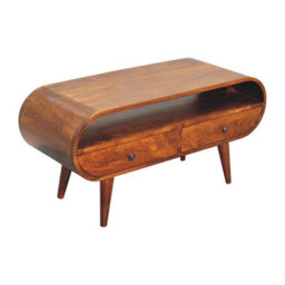 Wyld Haus Keaukaha Chestnut Mango Wood Circular Tv Stand, 2 Drawers, Open Shelf - thumbnail 8