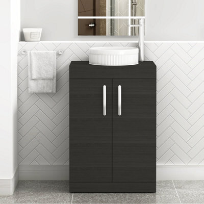 Royal Bathrooms Turin 600mm Freestanding Bathroom Vanity Unit With Sink 2 Door Hale Black & Round Countertop Basin - image 1
