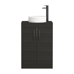 Royal Bathrooms Turin 600mm Freestanding Bathroom Vanity Unit With Sink 2 Door Hale Black & Round Countertop Basin - thumbnail 5