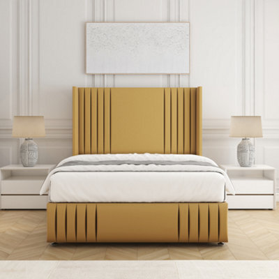 Bsspoke Peyton Divan Bed In Mustard Plush Velvet With 54Inch Headboard & Footboard & Mattress No Drawers In 3Ft 4Ft 4Ft6 5Ft 6Ft - image 1