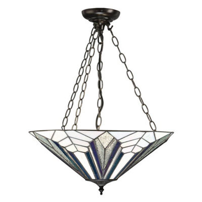 Luminosa Lighting Luminosa Astoria 3 Light Large Ceiling Pendant Dark Bronze, Tiffany Style Glass, E27 - image 1