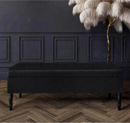 Safar Plain 90Cm Ottoman Storage Bench - Plush Velvet Shoe Bench - Black Upholstery Footstool With Storage