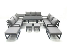 Fimous 13 Seater Garden Sofa Set Aluminium Furniture Rising Dining Tabe Set With Side Table 4 Footstools Dark Grey - thumbnail 2