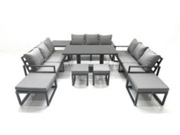 Fimous 13 Seater Garden Sofa Set Aluminium Furniture Rising Dining Tabe Set With Side Table 4 Footstools Dark Grey - thumbnail 1