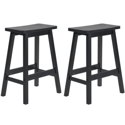 Bar Stool Set Of 2 Pine Wood Saddle Shaped Kitchen Dining Stools - image 1