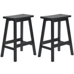 Bar Stool Set Of 2 Pine Wood Saddle Shaped Kitchen Dining Stools - thumbnail 1