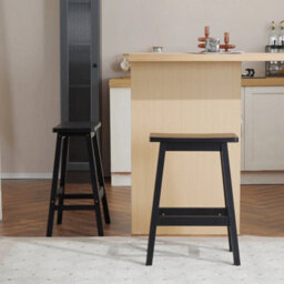 Bar Stool Set Of 2 Pine Wood Saddle Shaped Kitchen Dining Stools - thumbnail 4