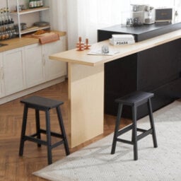 Bar Stool Set Of 2 Pine Wood Saddle Shaped Kitchen Dining Stools - thumbnail 3