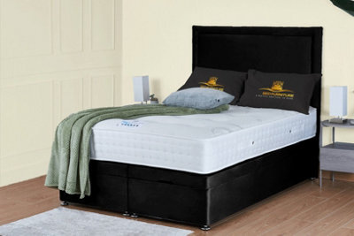 UKBEDFURNITURE Hanna Plush Black End Opening Divan Ottoman Bed With 54 Inch Headboard & 10 Inch Orthopaedic Mattress - image 1
