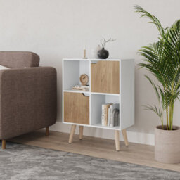 Urbn-Living Urbnliving 80Cm Height White 4 Cube With Oak 2 Wooden Door Bookcase With Pine Legs Shelves - thumbnail 2
