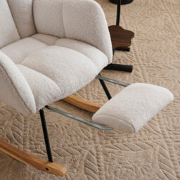 Abrihome Teddy Fabric Tufted Upholstered Rocking Chair Padded Seat With Headrest And Foldable Footrest For Living Room Bedroom,ivory White - thumbnail 5
