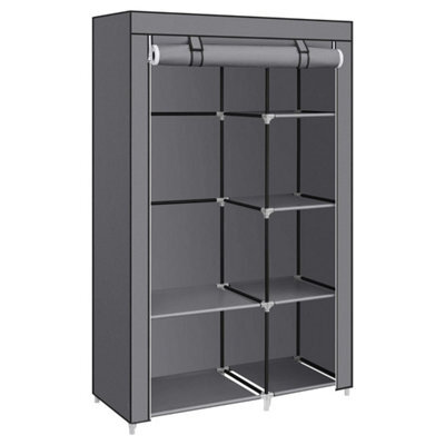 Fabric Wardrobe, Clothes Storage Organiser, 6 Shelves, Grey - image 1