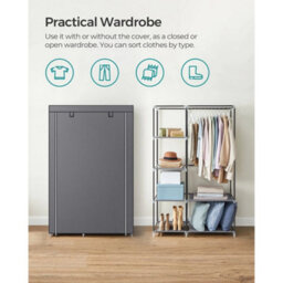 Fabric Wardrobe, Clothes Storage Organiser, 6 Shelves,  Grey - thumbnail 5