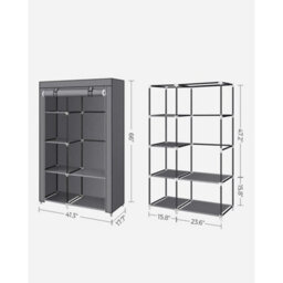 Fabric Wardrobe, Clothes Storage Organiser, 6 Shelves,  Grey - thumbnail 2
